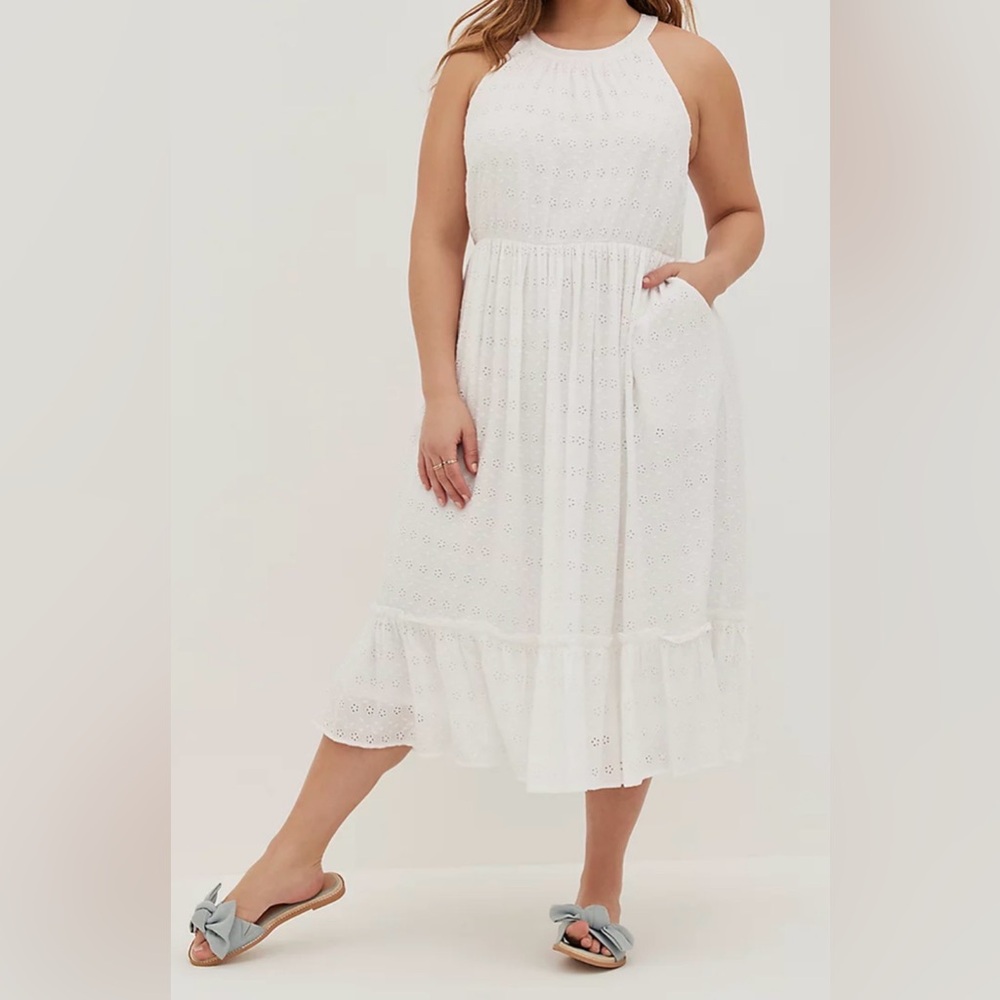 Torrid White Eyelet Midi Dress Size 2